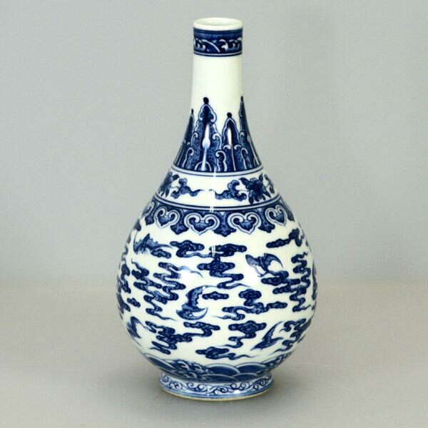 青花瓷膽瓶【吉祥百福】蝙蝠雲紋寓意富貴綿延