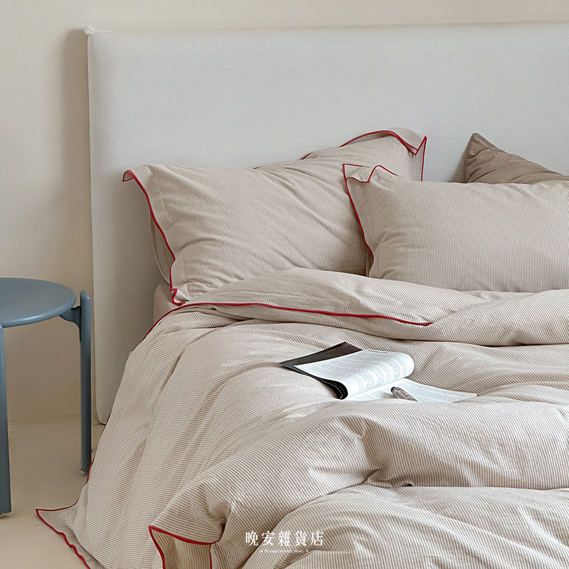 條紋滾邊拼接純棉【靜謐烏托邦】床單床包組