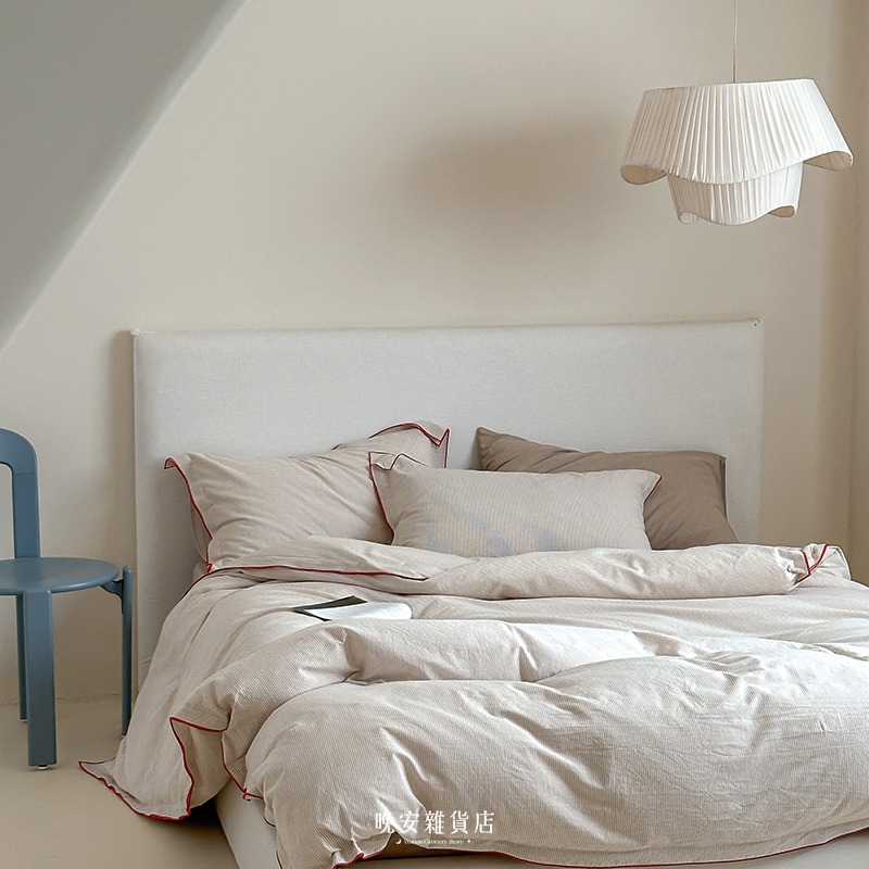 條紋滾邊拼接純棉【靜謐烏托邦】床單床包組
