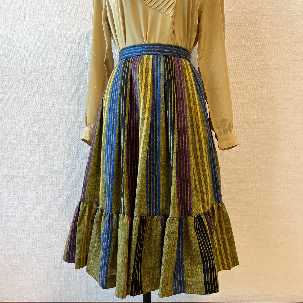 Louis Joone搽茶綠色條紋半身裙