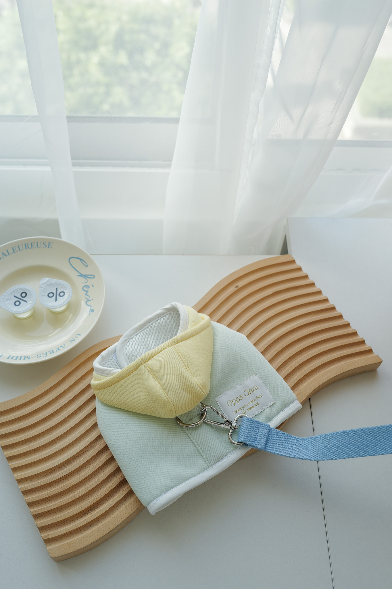 撞色帽T胸背 - 綠黃