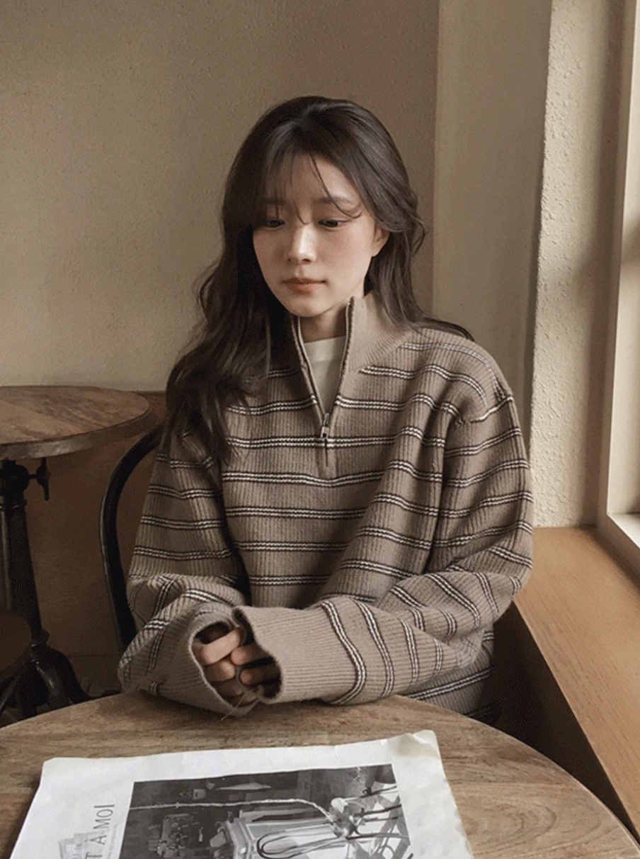 預訂｜SLOWAND #SLOWMADE Two-tone Stripe Half-zip Knit (4 Color)