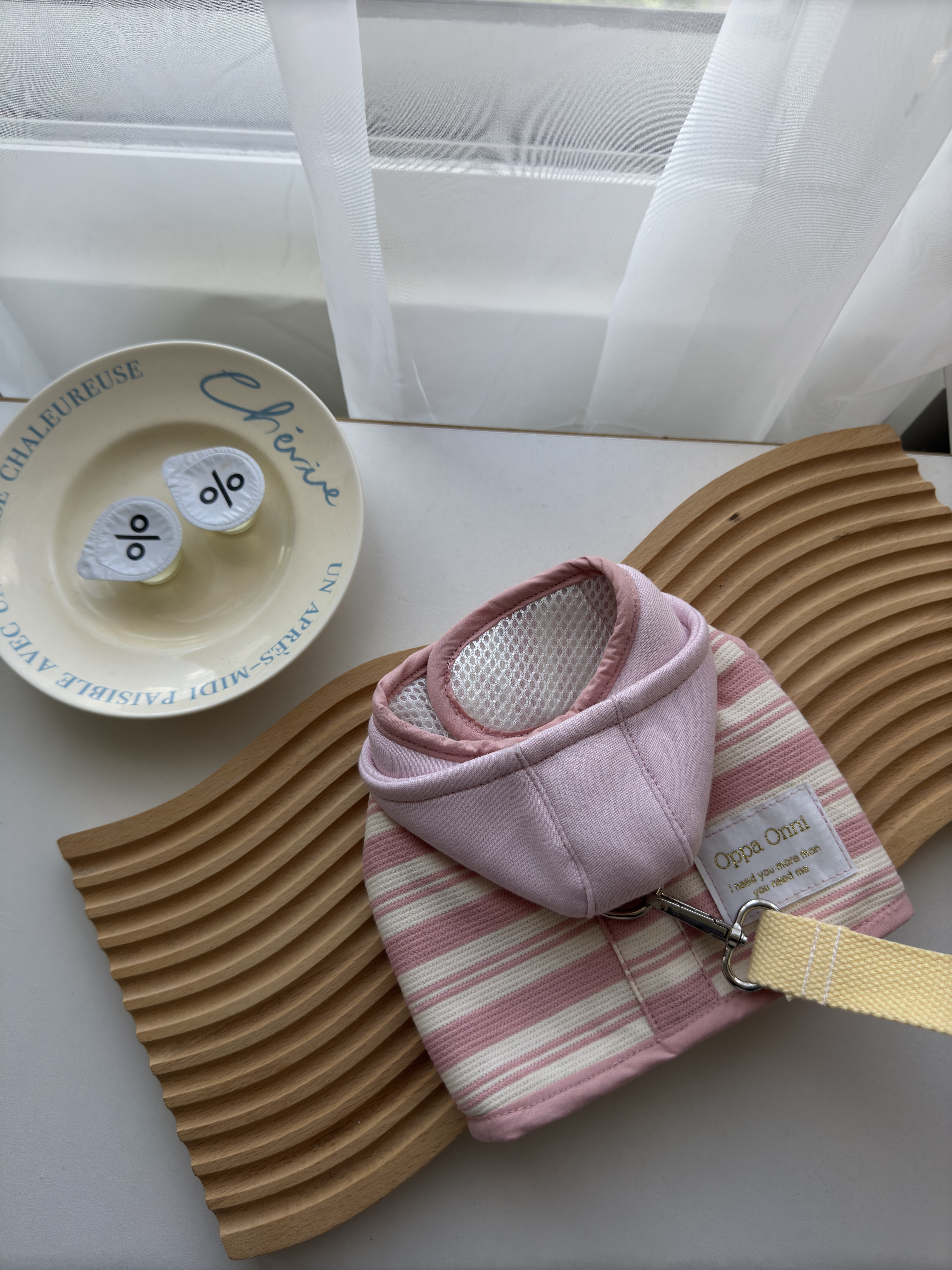 條紋帽T胸背 - 粉