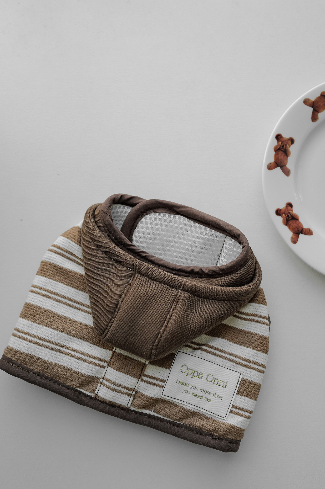 條紋帽T胸背 - 咖