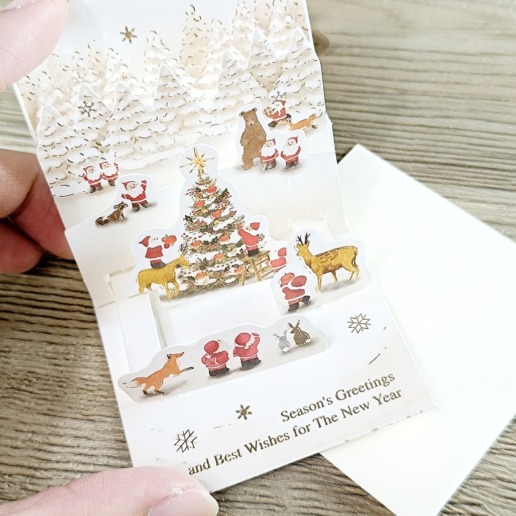 日本Greeting Life．迷你立體聖誕老人卡 白色聖誕 P-268