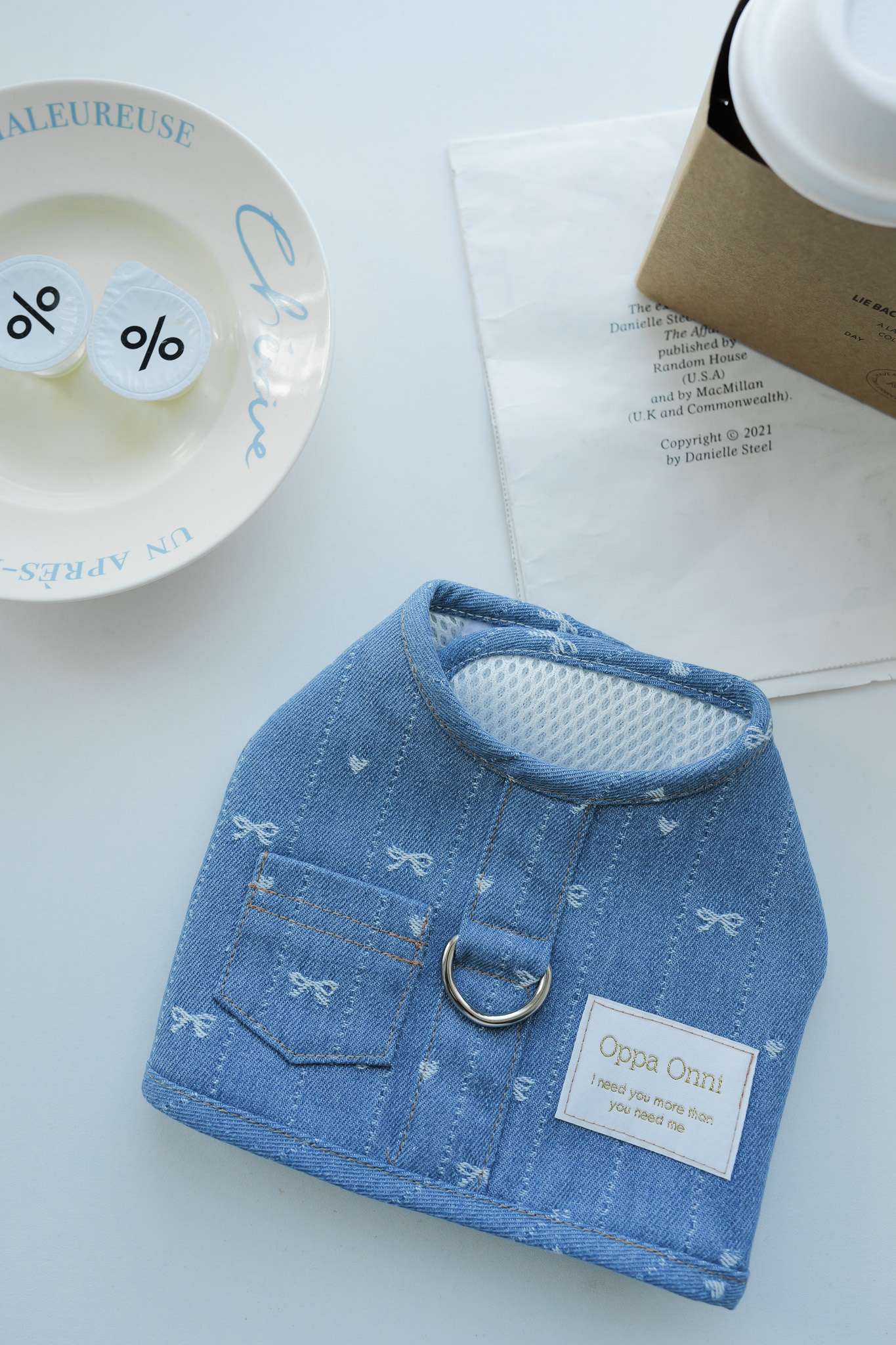 韓國蝴蝶結單寧胸背 牛仔淺藍