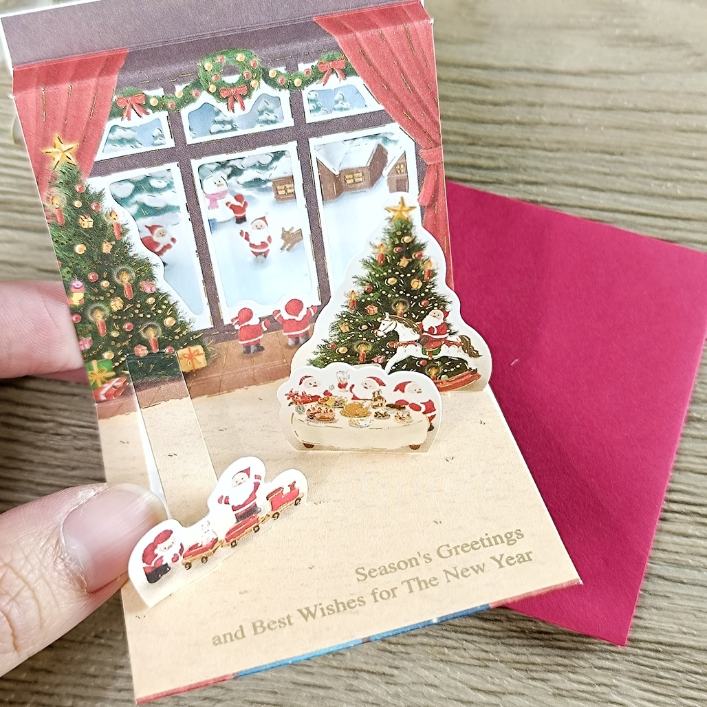日本Greeting Life．迷你立體聖誕老人卡 紅色聖誕 P-267