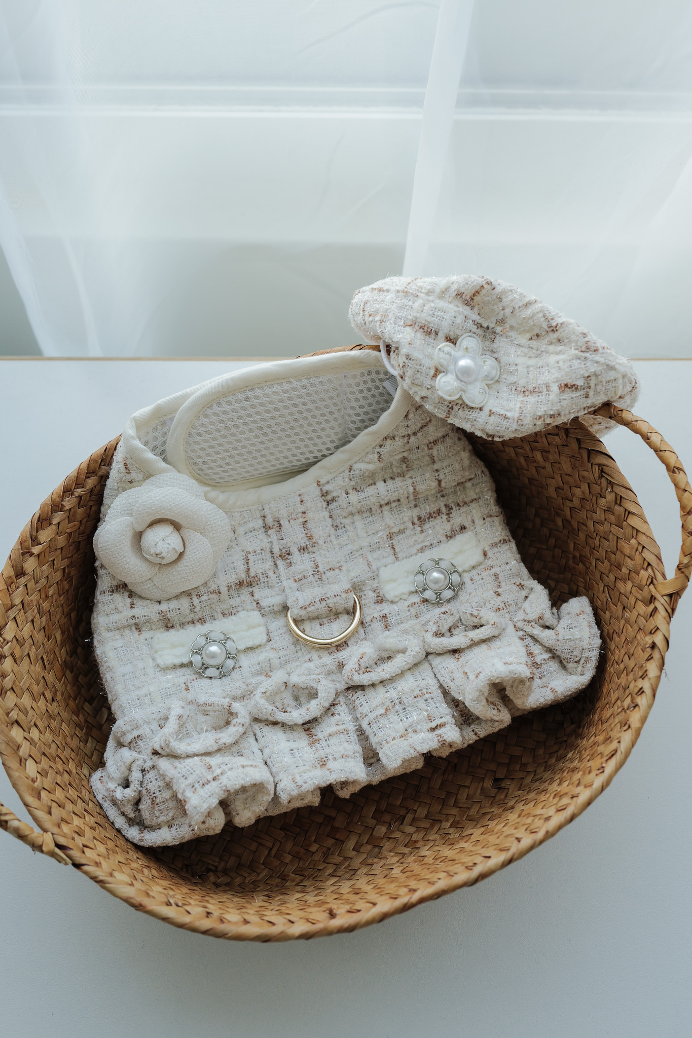 優雅毛呢小香胸背+帽子 咖色