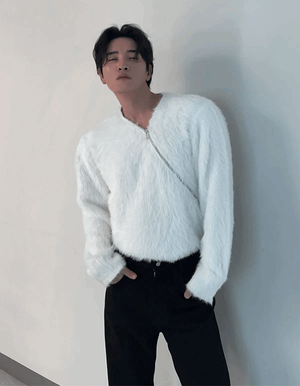 安哥拉斜拉鍊馬海毛針織衫