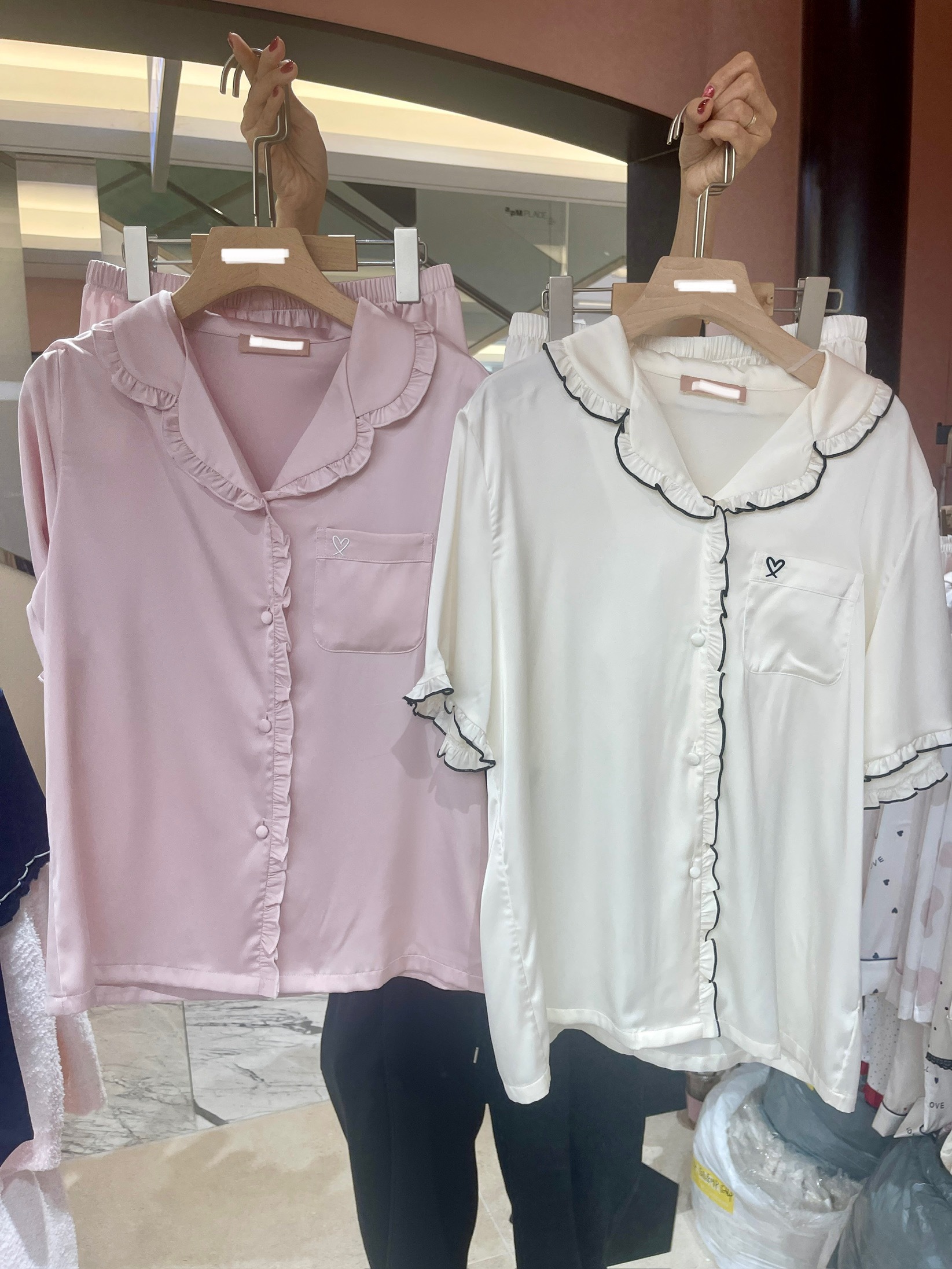 T10VI16 ruffle心心絲質刺繡睡衣