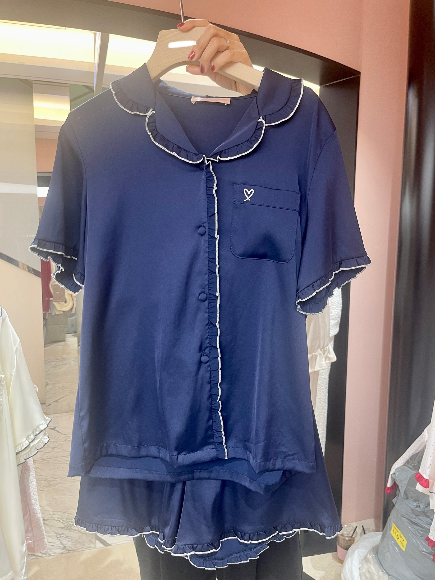 T10VI16 ruffle心心絲質刺繡睡衣