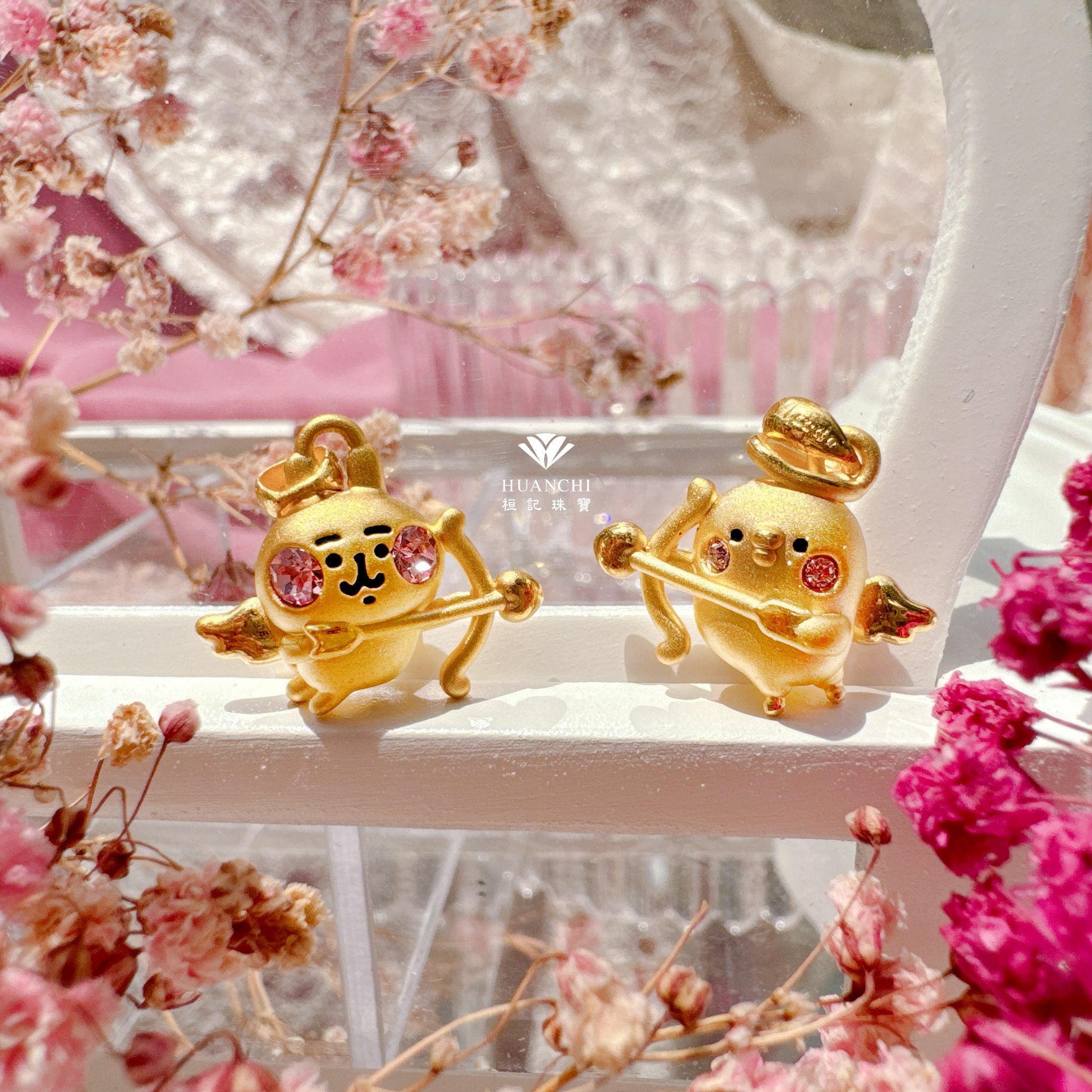 卡娜赫拉的小動物 邱比特粉紅兔兔/邱比特P助 黃金墜子