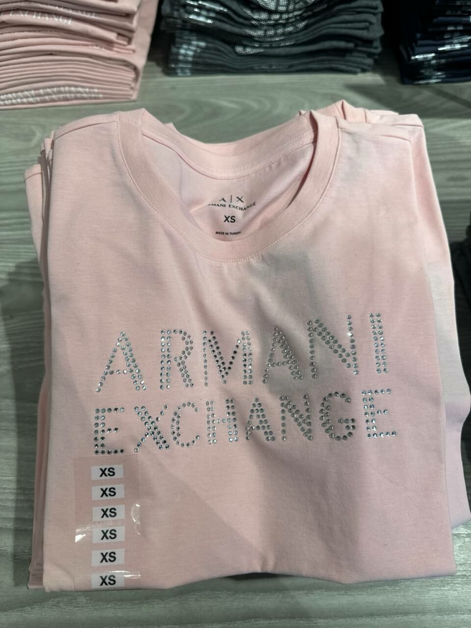 [U] ARMANI EXCHANGE BLING SIGNATURE LOGO S/S T-SHIRT,PINK STOP, 7VYT36-YJDTZ-7415 (UAX398)