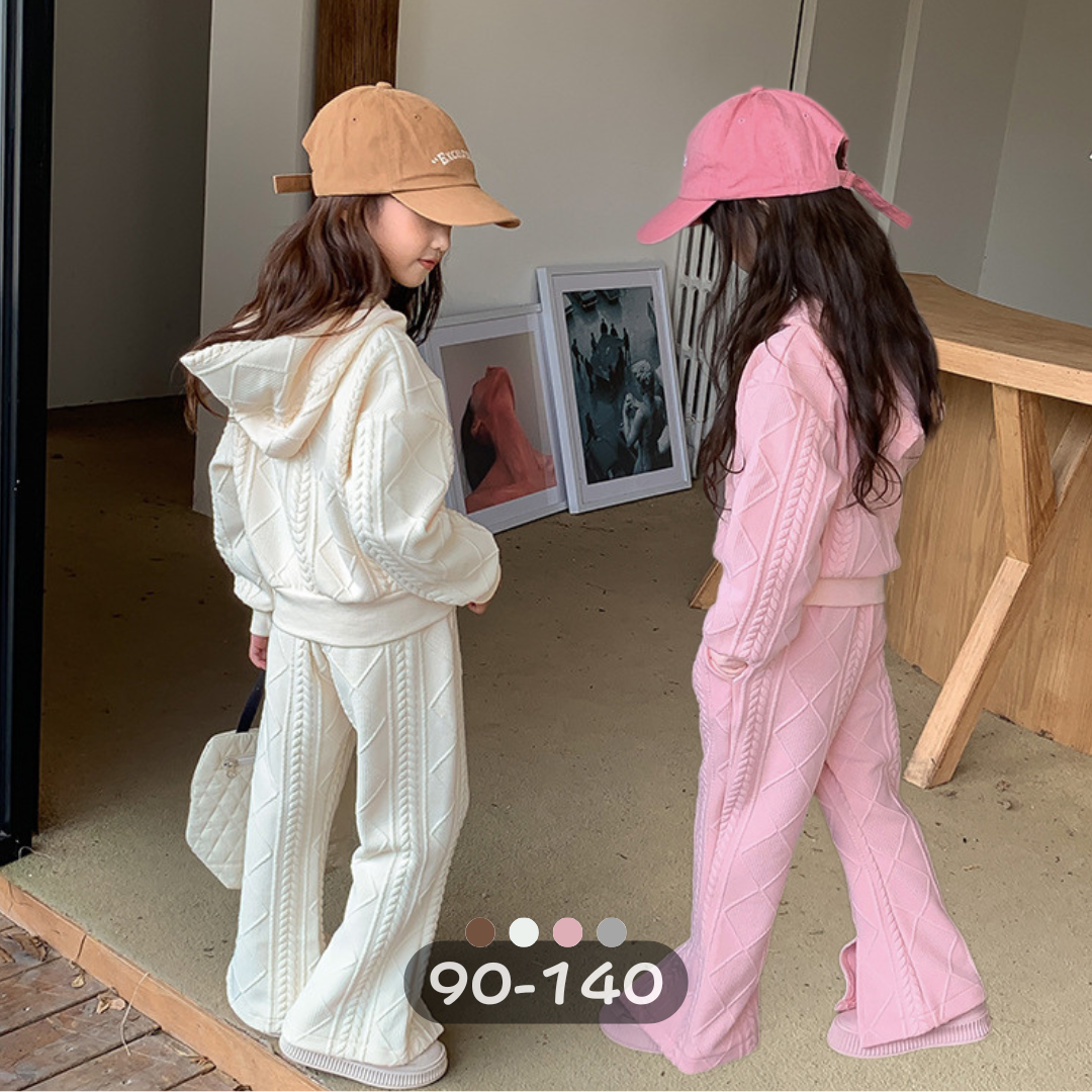 【限量】麻花捲連帽T喇叭褲套裝二件組(90-150)