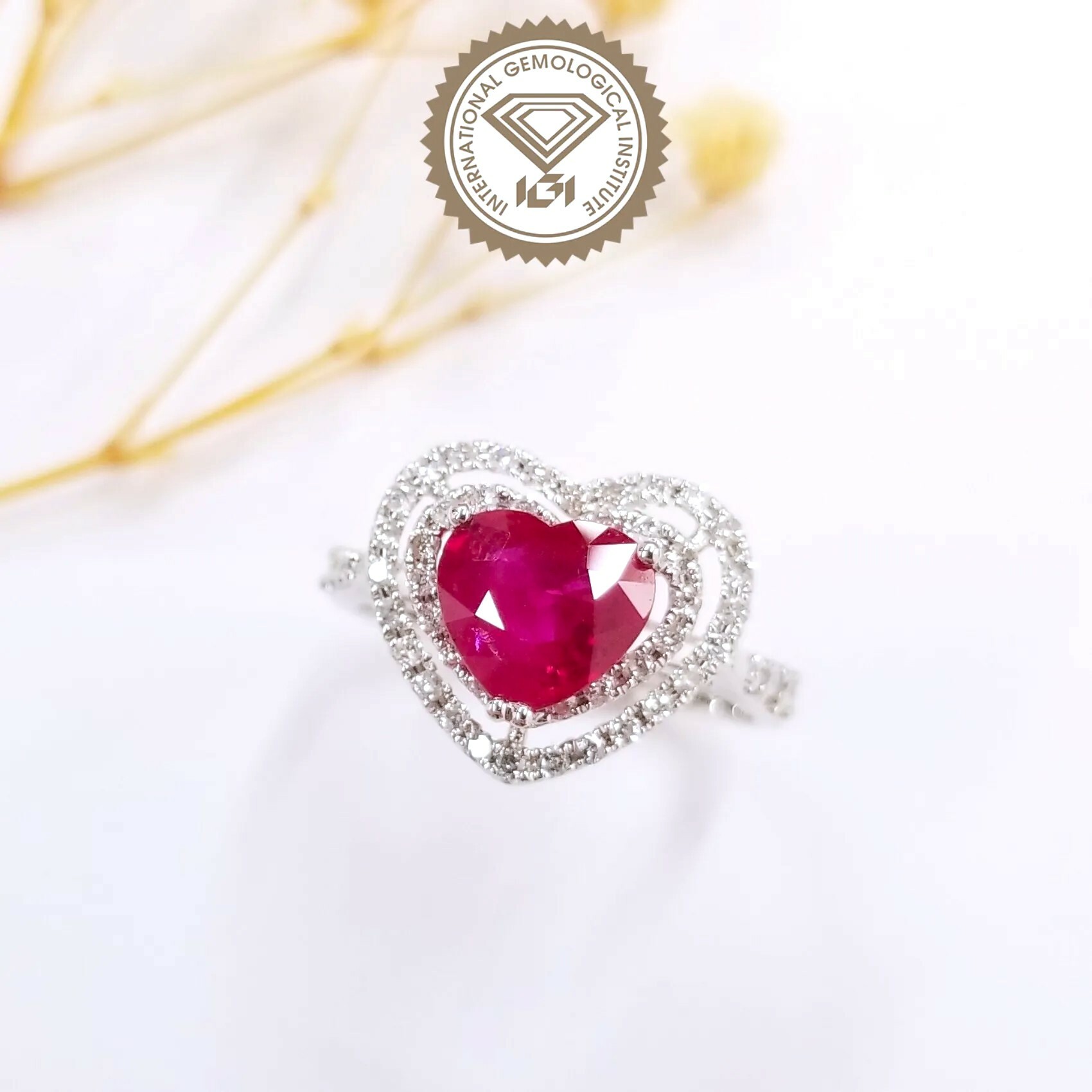 18K White Gold 1.48ct Ruby and Diamond Ring