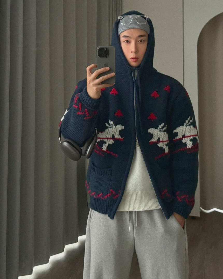 北歐針織連帽拉鍊衫外套