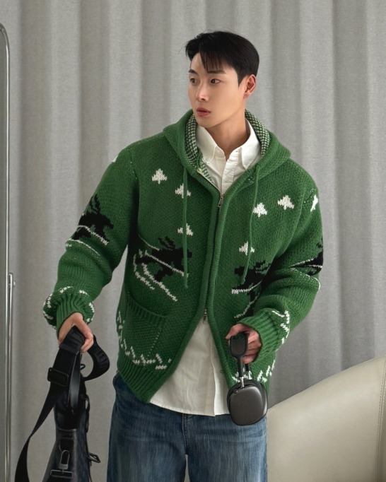 北歐針織連帽拉鍊衫外套