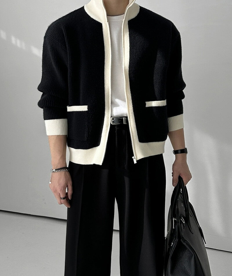 和諧配色羊毛拉鍊衫
