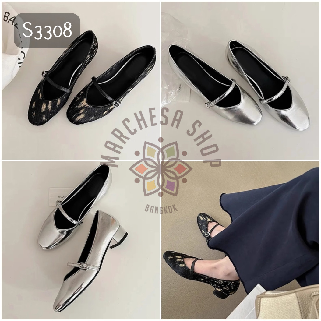 S3308 - 羊皮簡約一字帶圓頭低踭鞋