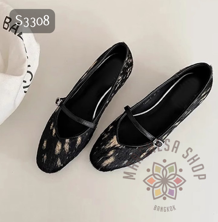 S3308 - 羊皮簡約一字帶圓頭低踭鞋