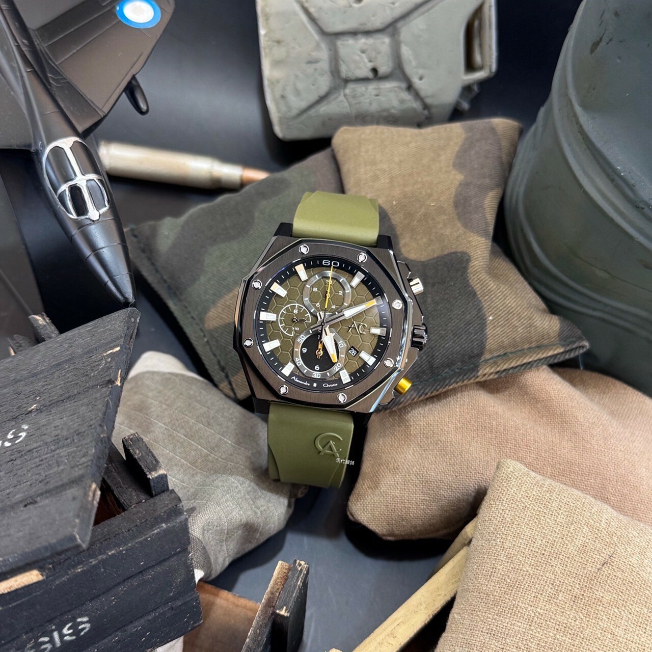 【Alexandre Christie亞力克麗 AC錶】蜂巢系列9601 GC系列 氟橡膠款9601GCRIPGNYL 44.5mm現代鐘錶