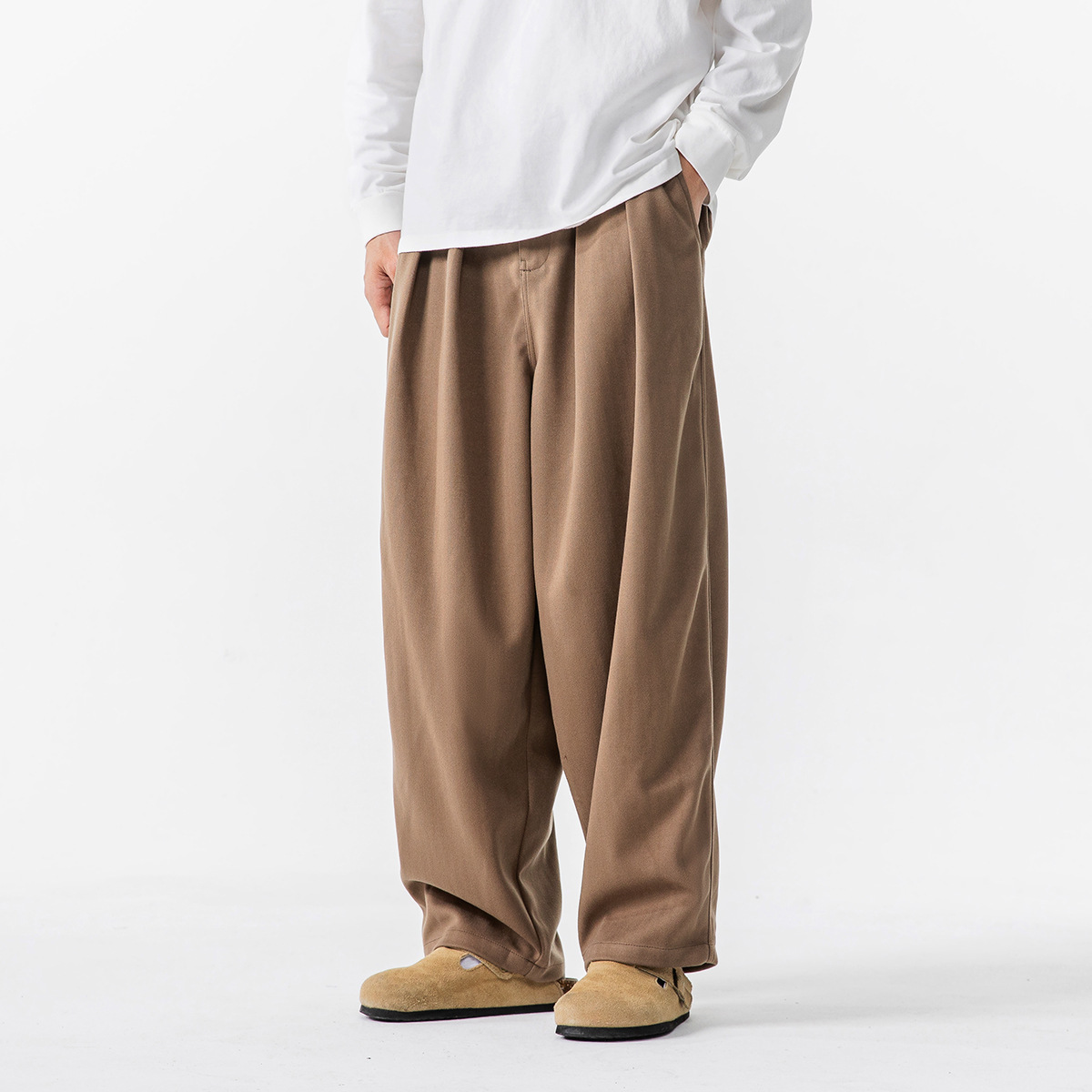 12M03 日系慵懶寬鬆人字紋寬褲 兩色