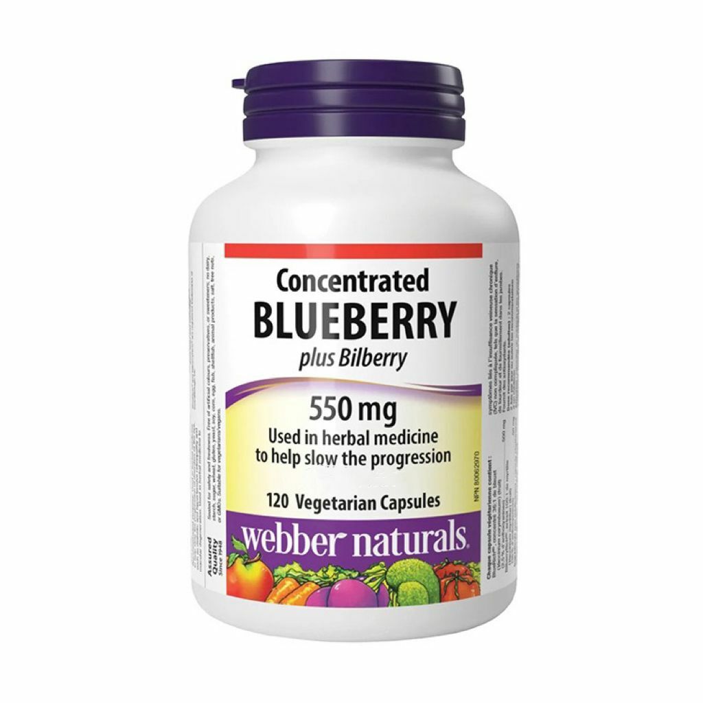 Webber Naturals Blueberry Plus with Bilberry 500 mg/50 mg ,120 Vegetarian Capsules