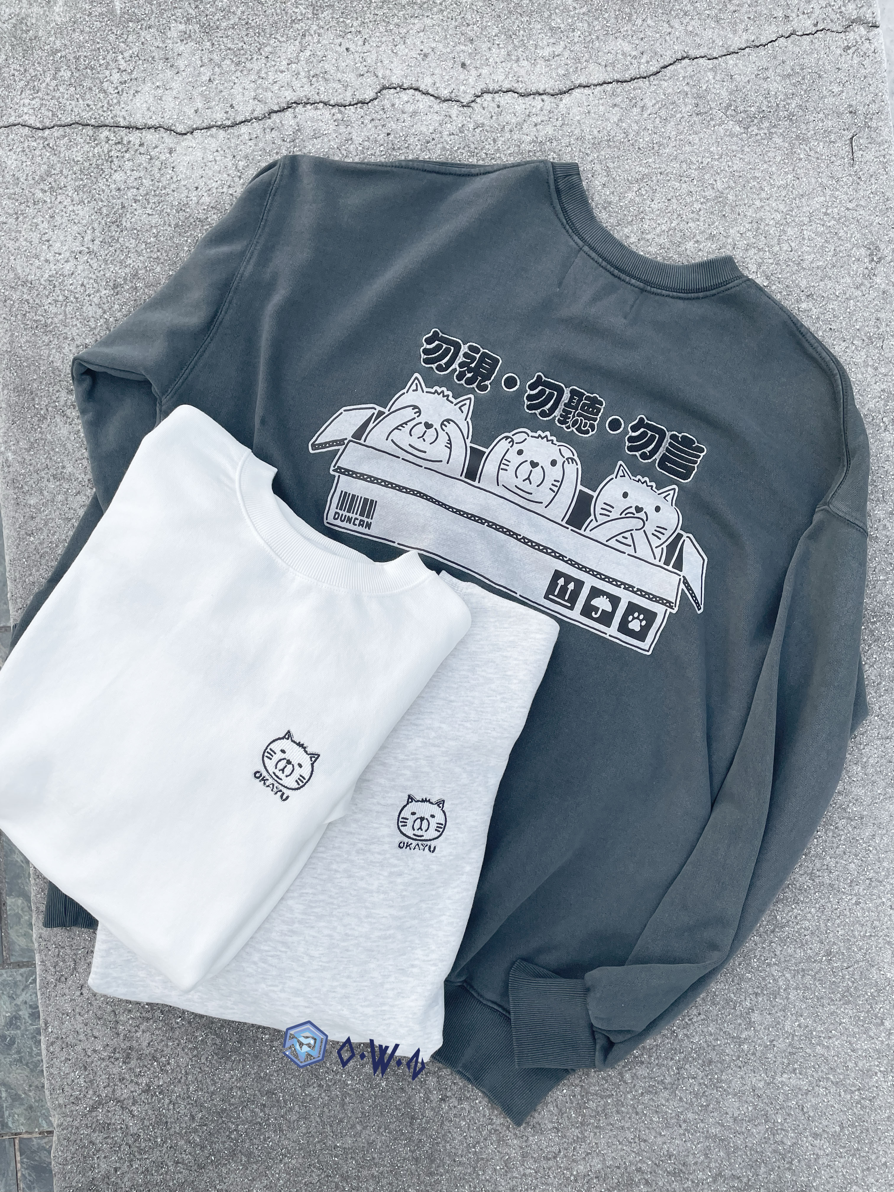 【OWN】FREAK'S STORE X Duncan 聯名 貓咪 厚磅 長袖 衛衣 不分男女 炭灰 米白 白灰