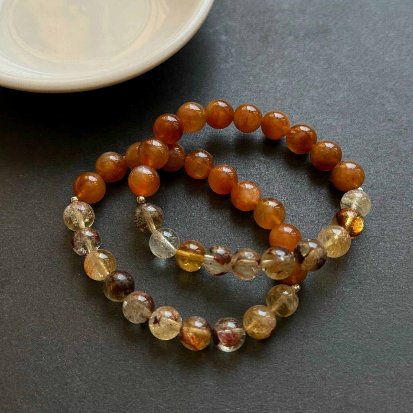 [原石] 西藏拉長石+墨西哥黃幽靈 水晶手串