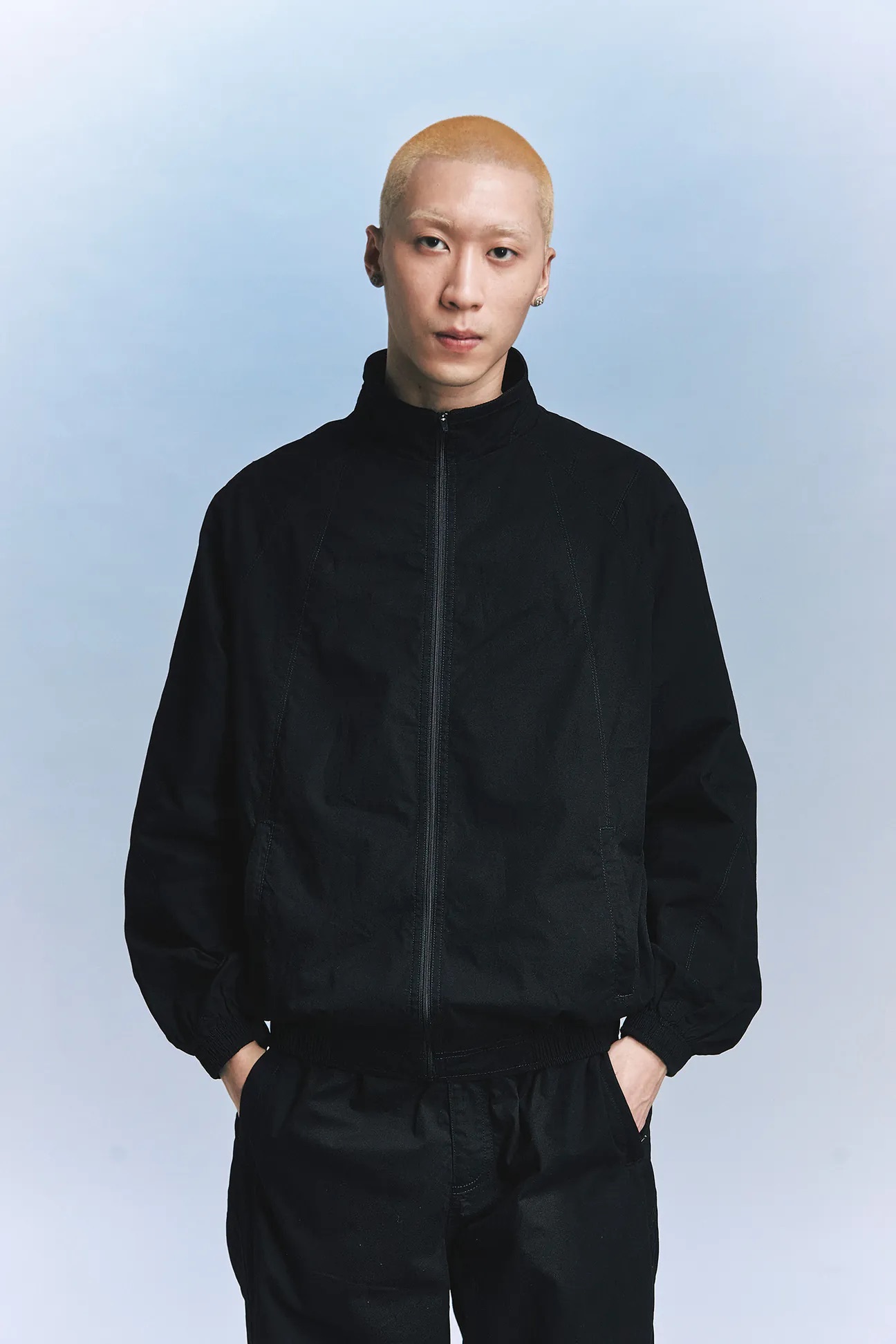 Silver9 雙壓線拼接夾克（黑）