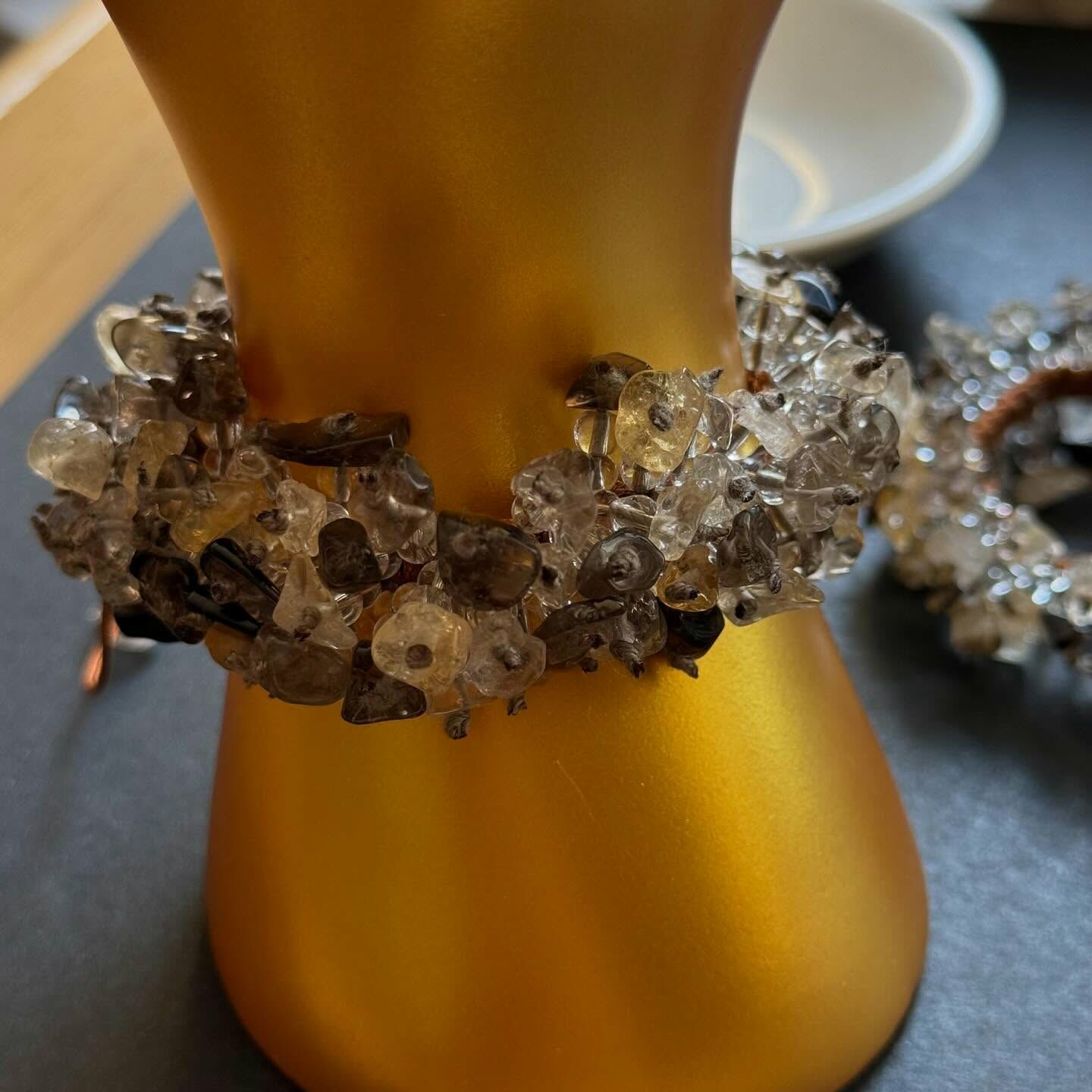 [原石] 茶晶 碎石編織手串