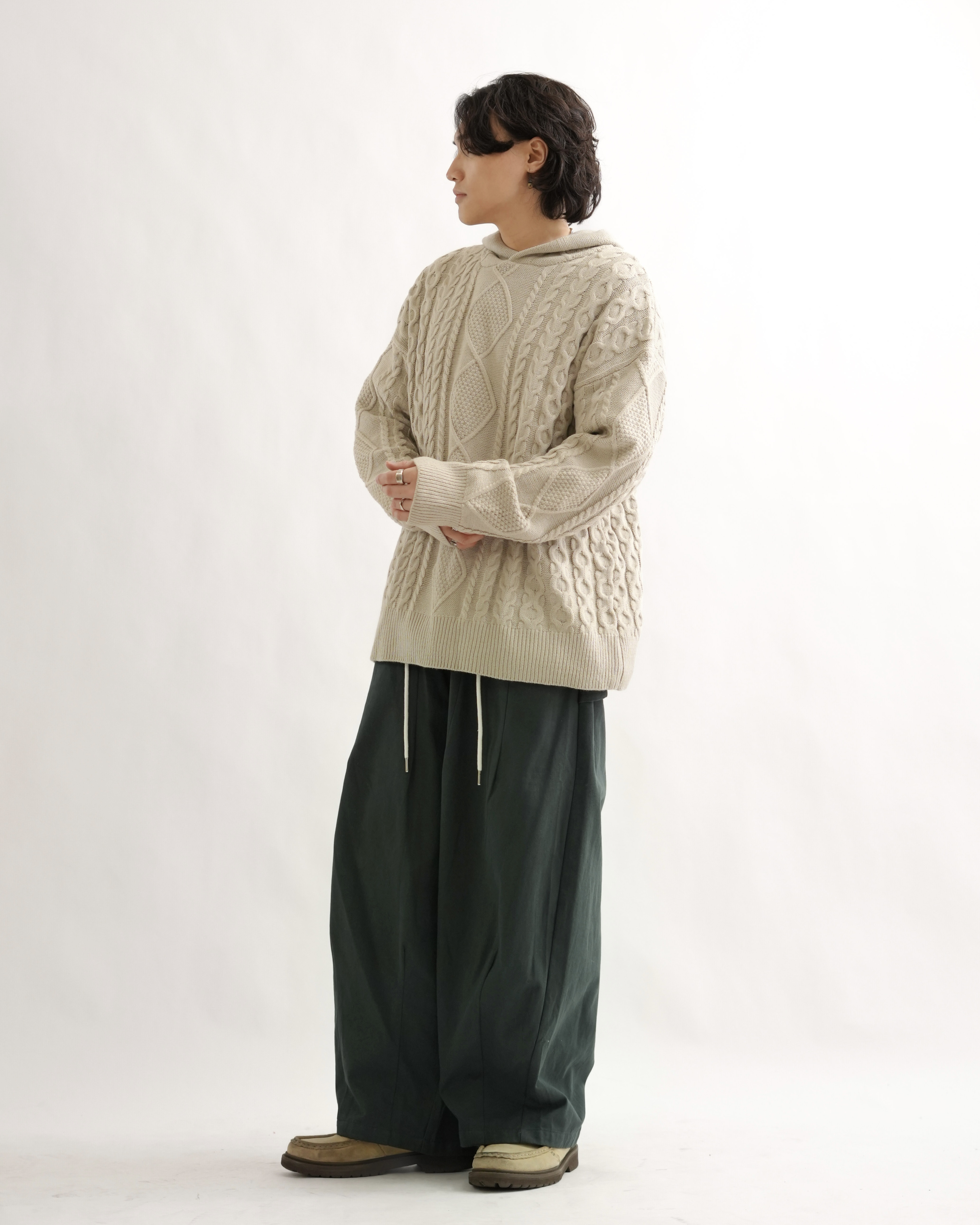 ML062 日系寬鬆連帽針織衛衣-杏色