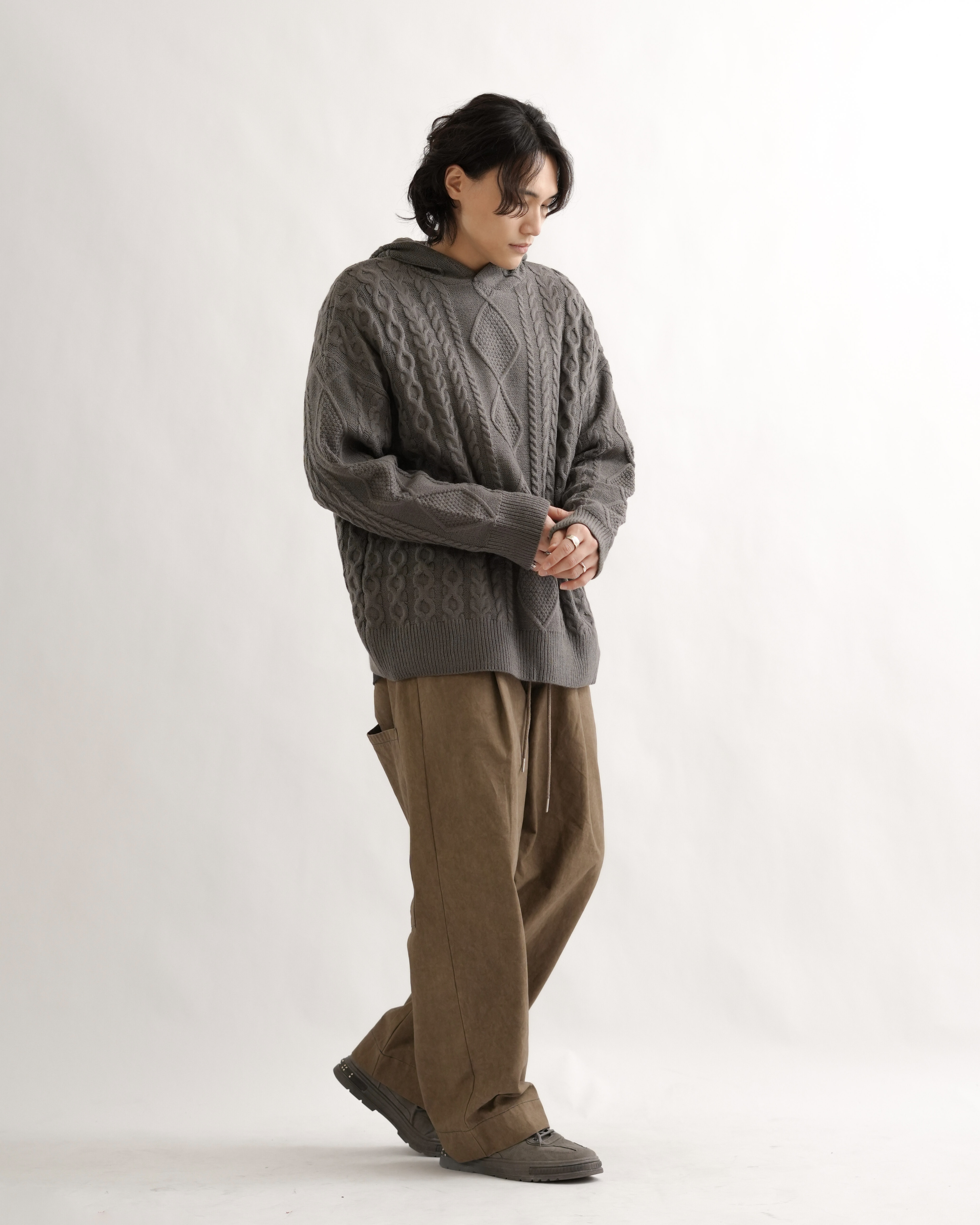 ML061 日系寬鬆連帽針織衛衣-灰色