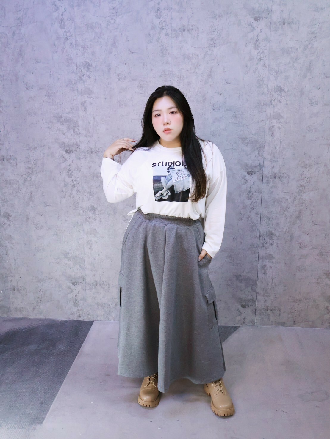 大彈力棉質工裝長裙*滑面不起毛球