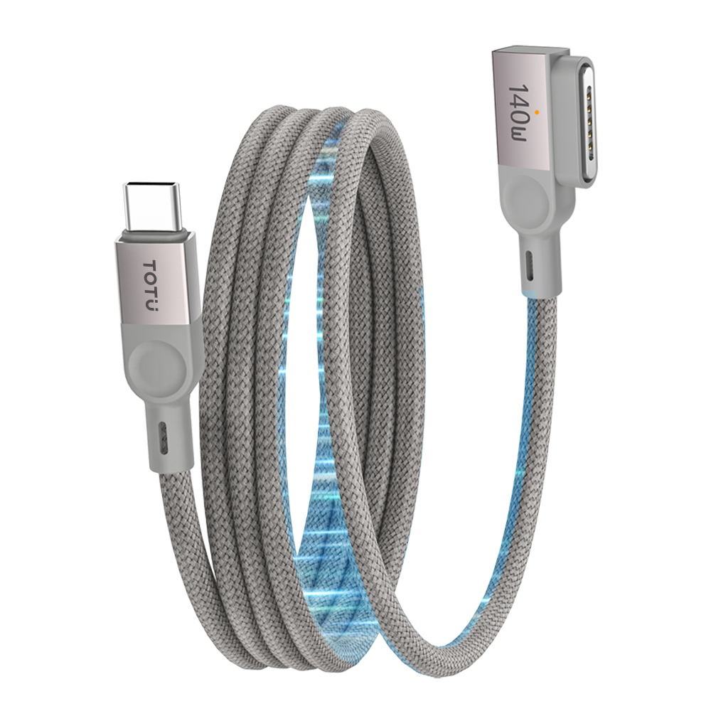 TOTU 拓途 磁吸編織收納 Type-C TO MagSafe 3 PD3.1 彎頭充電線 140W快充 LED 捲捲 1M