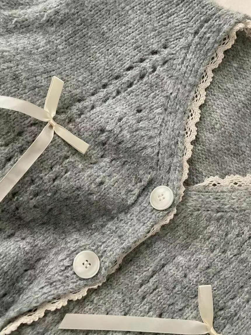 絲帶蕾絲針織外套