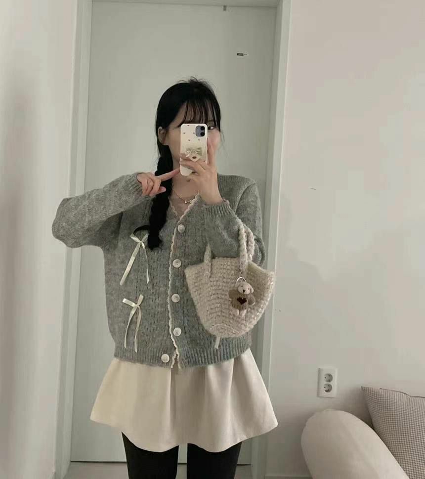 絲帶蕾絲針織外套