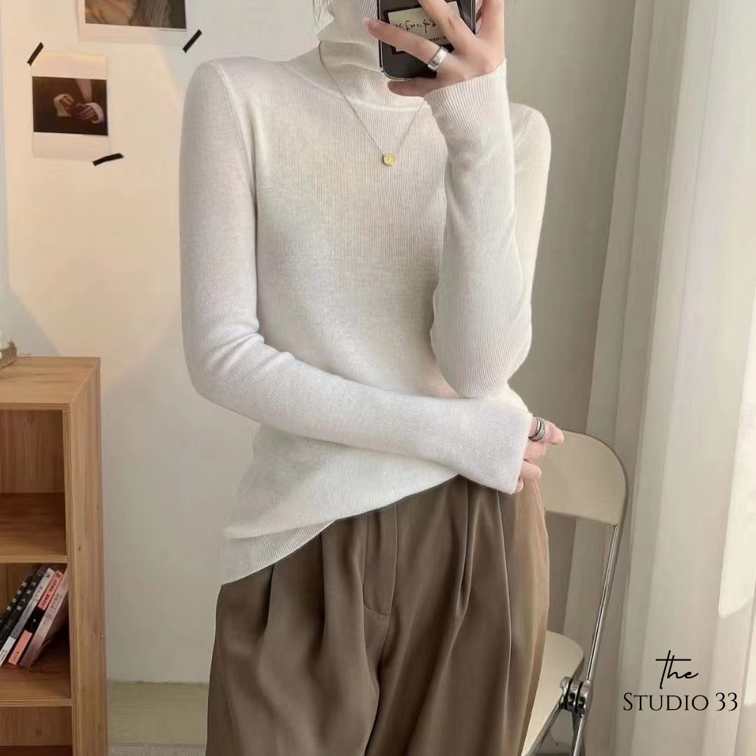 超彈力高領羊毛針織上衣