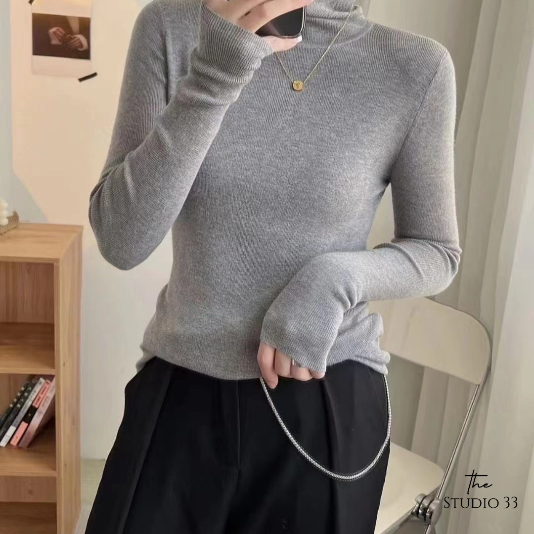 超彈力高領羊毛針織上衣