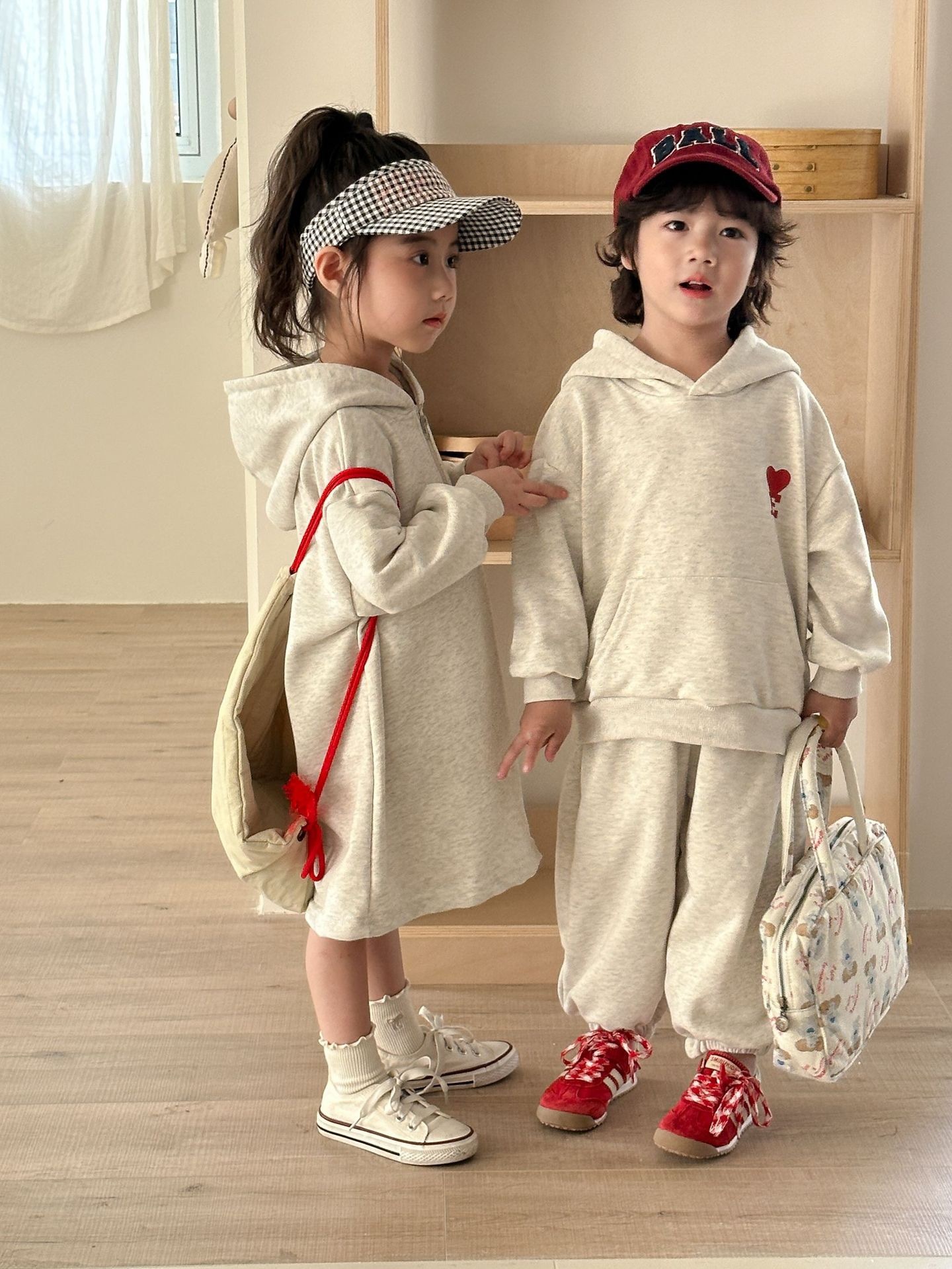 兄弟姐妹一起穿_紅色愛心連帽套裝/洋裝