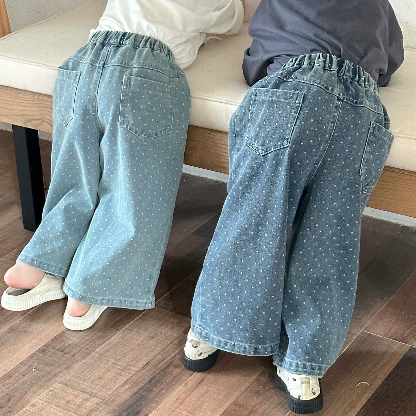 小波點牛仔長褲