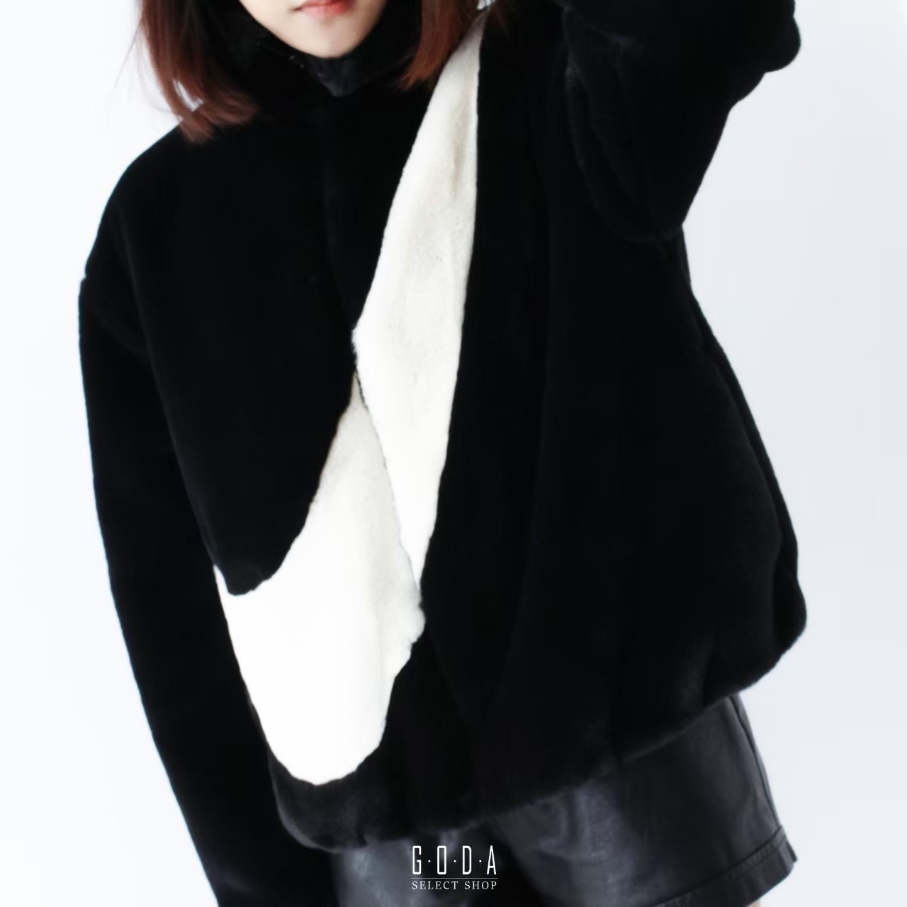 NIKE FAUX FUR JACKET BIG SWOOSH 黑 白 外套立領 大勾 毛絨絨 CU6559-010