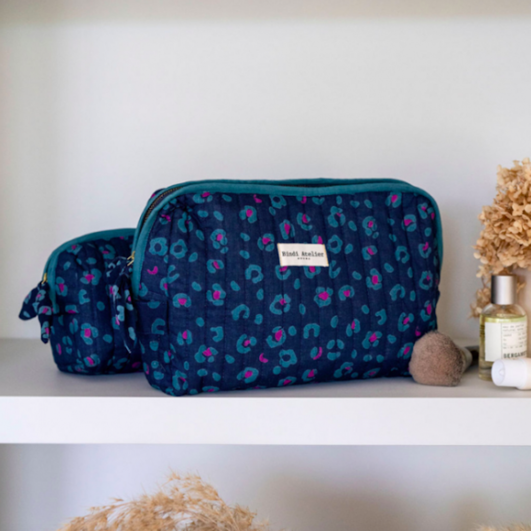 豹紋蝕光靛藍  | 大款化妝包