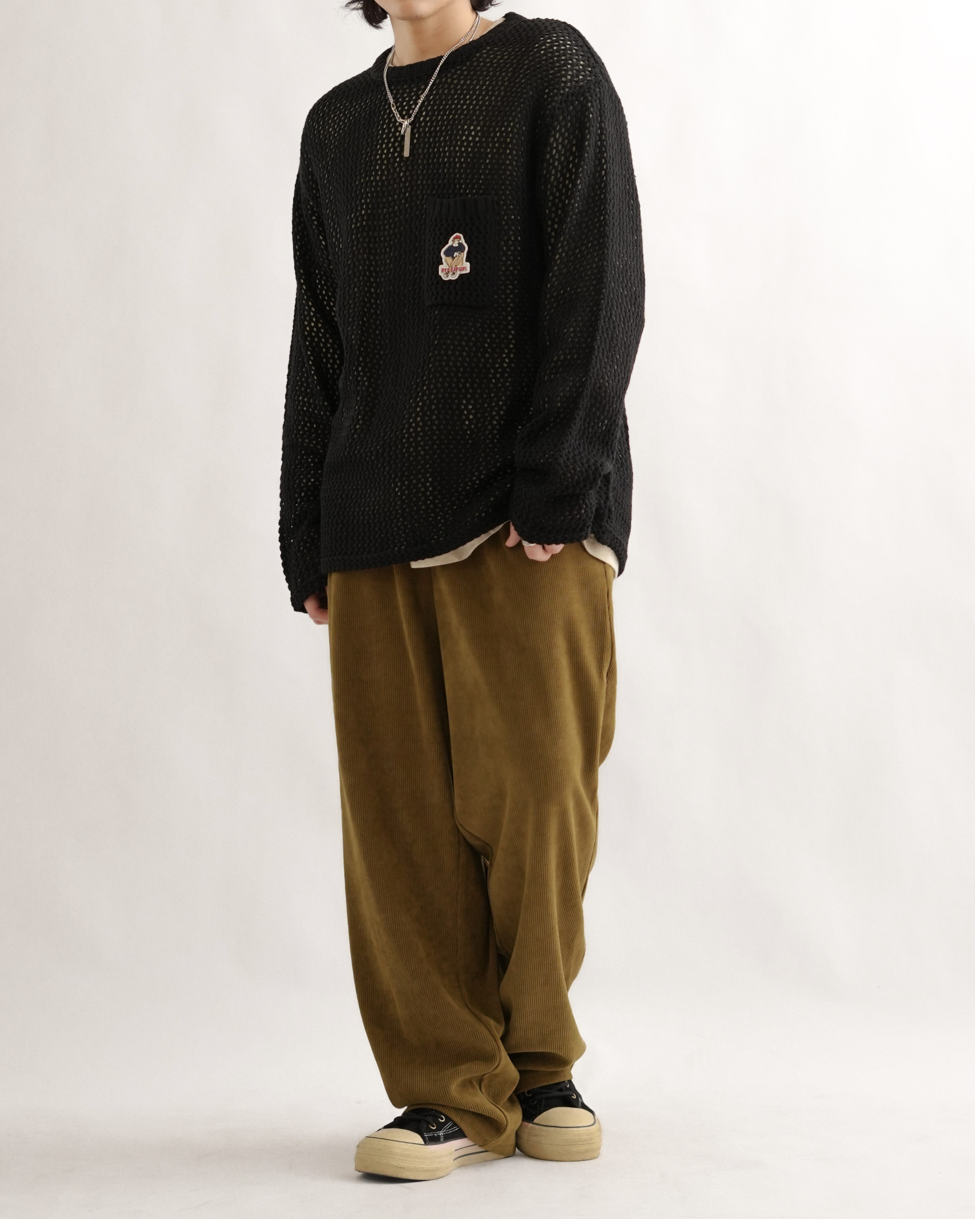 ML122 坑條燈芯絨落地寬褲-黃色