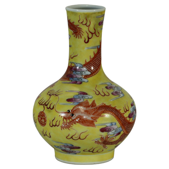 粉彩驕黃地蟠龍紋瓶 | 台北故宮博物院典藏重現 | 吉祥開運擺件