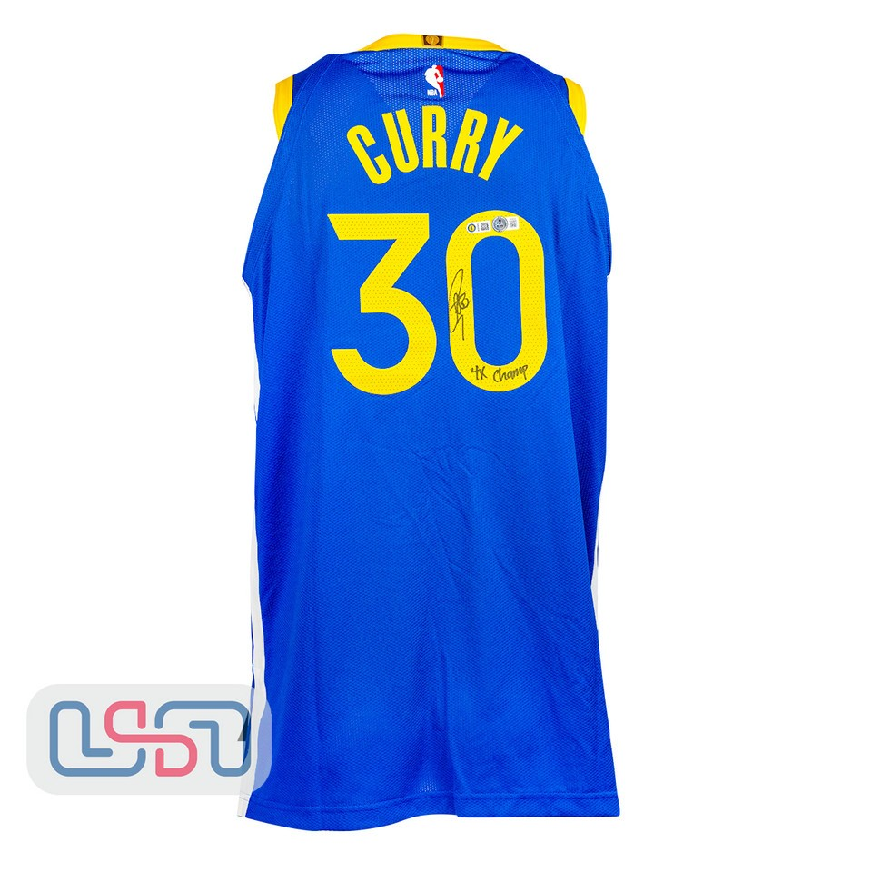 Stephen Curry Warriors Signed "4X CHAMP" Nike Icon Authentic Jersey USA SM BAS