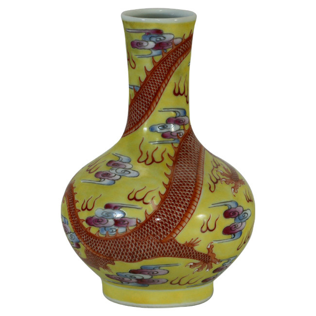 鹿港窯 | 粉彩驕黃地蟠龍紋瓶 | 台北故宮博物院典藏重現 | 吉祥開運擺件