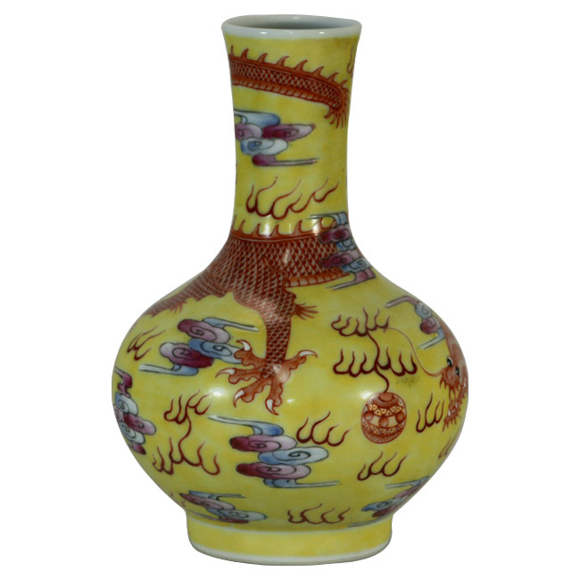 鹿港窯 | 粉彩驕黃地蟠龍紋瓶 | 台北故宮博物院典藏重現 | 吉祥開運擺件