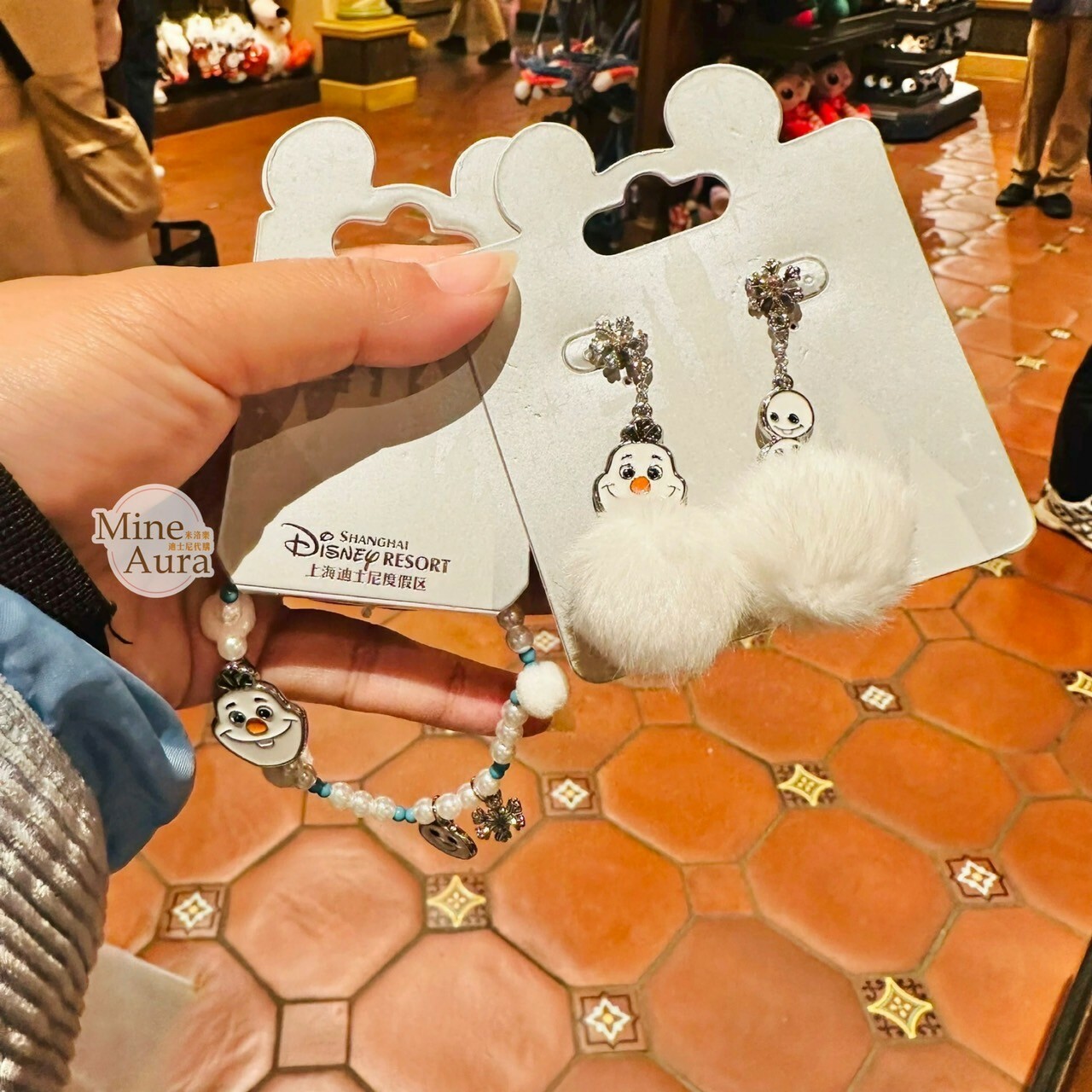 雪寶 Olaf 大頭 綴飾 毛球造型耳環 手鍊 手環 首飾 冰雪奇緣 Frozen -上海迪士尼樂園