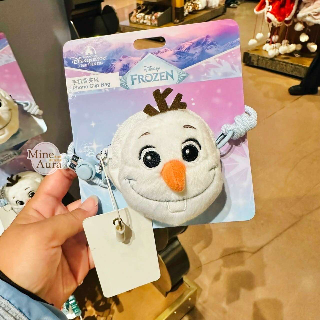 雪寶 Olaf 絨毛大頭 造型 手機背夾 + 掛繩 組 冰雪奇緣 Frozen -上海迪士尼樂園